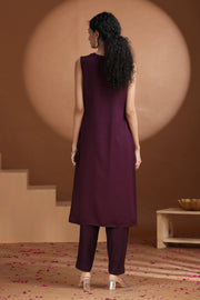 Purple Embroidered Straight Co ord Set