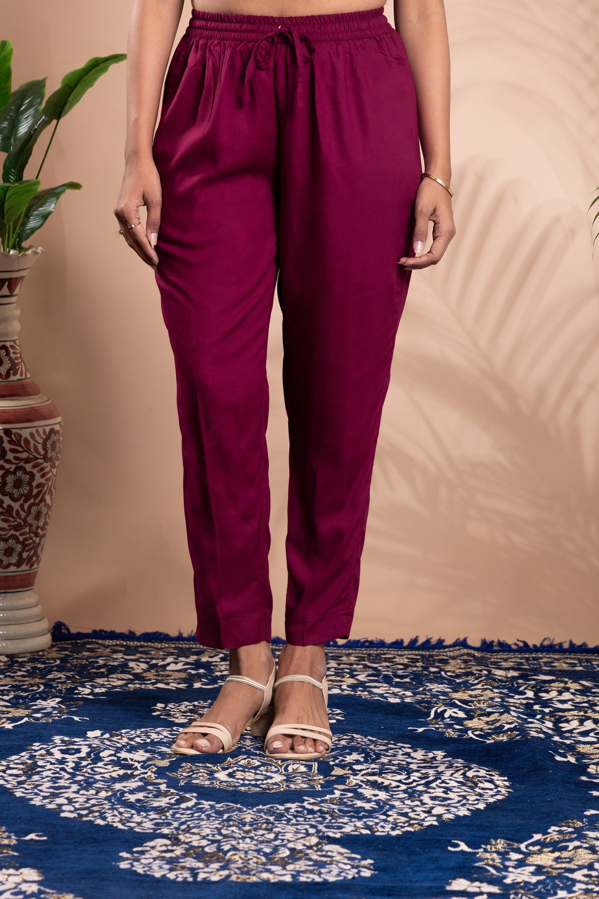 Purple Embroidered Straight Ethnic Set for women