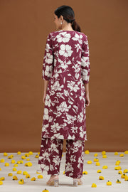 Purple Floral Embroidered Straight Co-ord Set