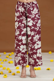 Purple Floral Embroidered Straight Co-ord Set