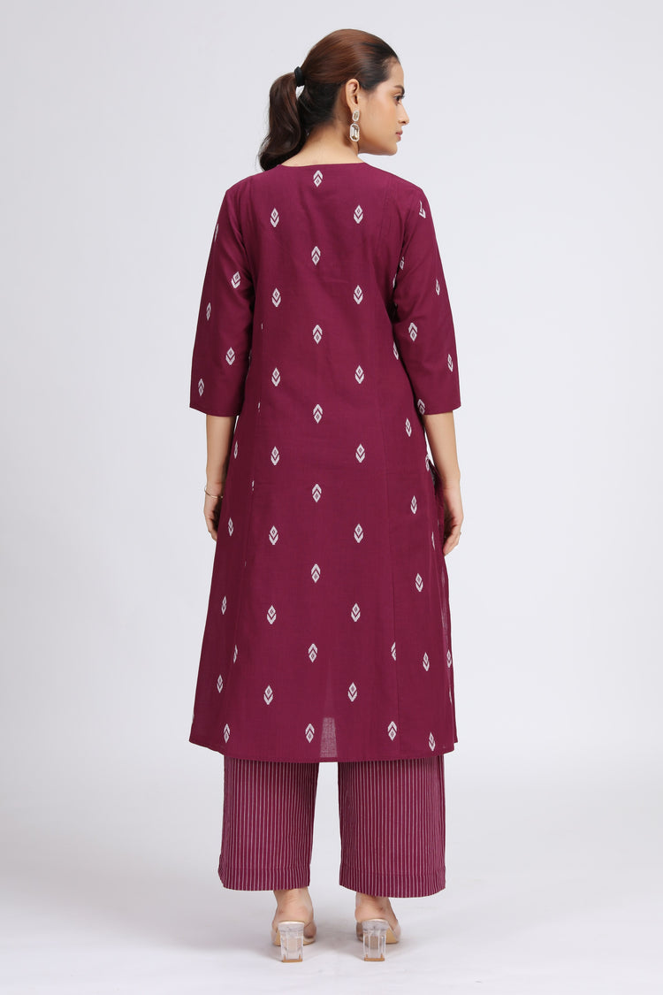 Purple Handloom Embroidered A Line Kurta Pant Co ord Set for women