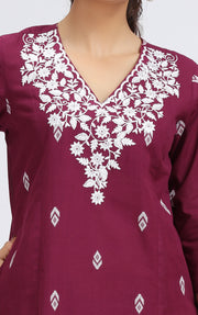 Purple Handloom Embroidered A Line Kurta Pant Co ord Set for women