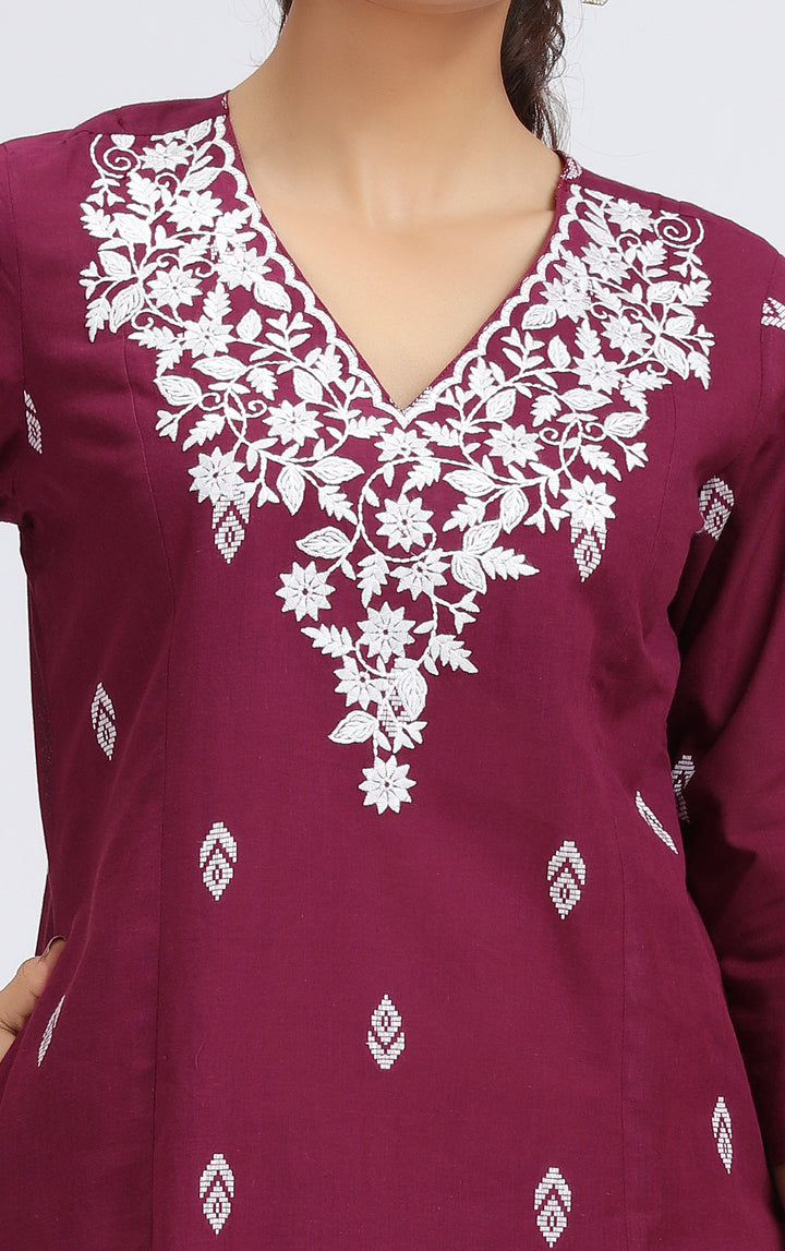 Purple Handloom Embroidered A Line Kurta Pant Co ord Set for women