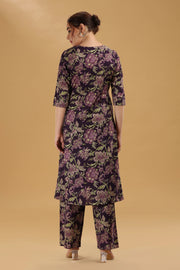 Purple Jaipuri Cotton Floral Printed A Line Kurta Pant Co ord Set
