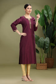 Purple PolySilk Embroidered Straight Kurta