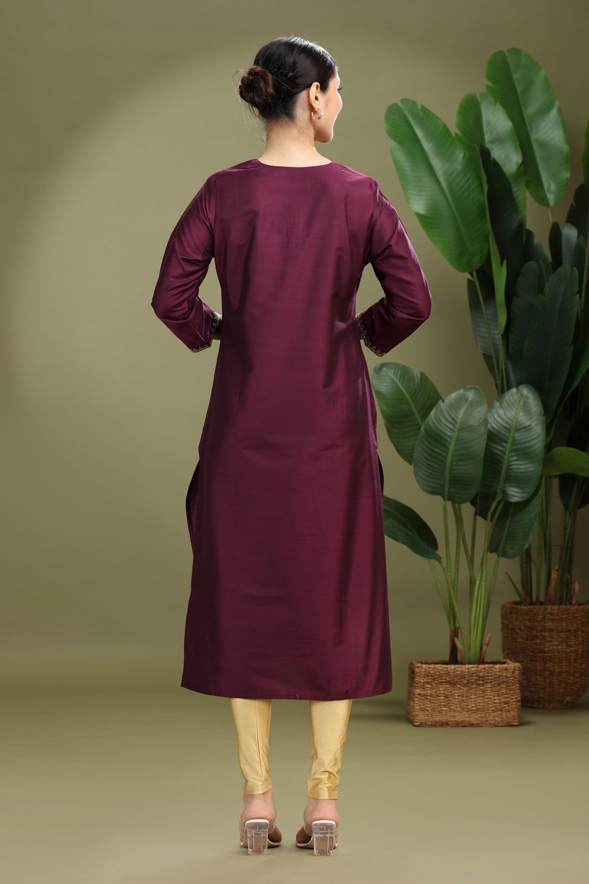 Purple PolySilk Embroidered Straight Kurta