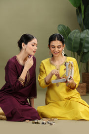 Purple PolySilk Embroidered Straight Kurta