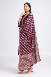Purple Roman Silk Embroidered A Line Kurta Pant and Dupatta Suit Set for women