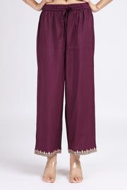 Purple Roman Silk Embroidered A Line Kurta Pant and Dupatta Suit Set for women