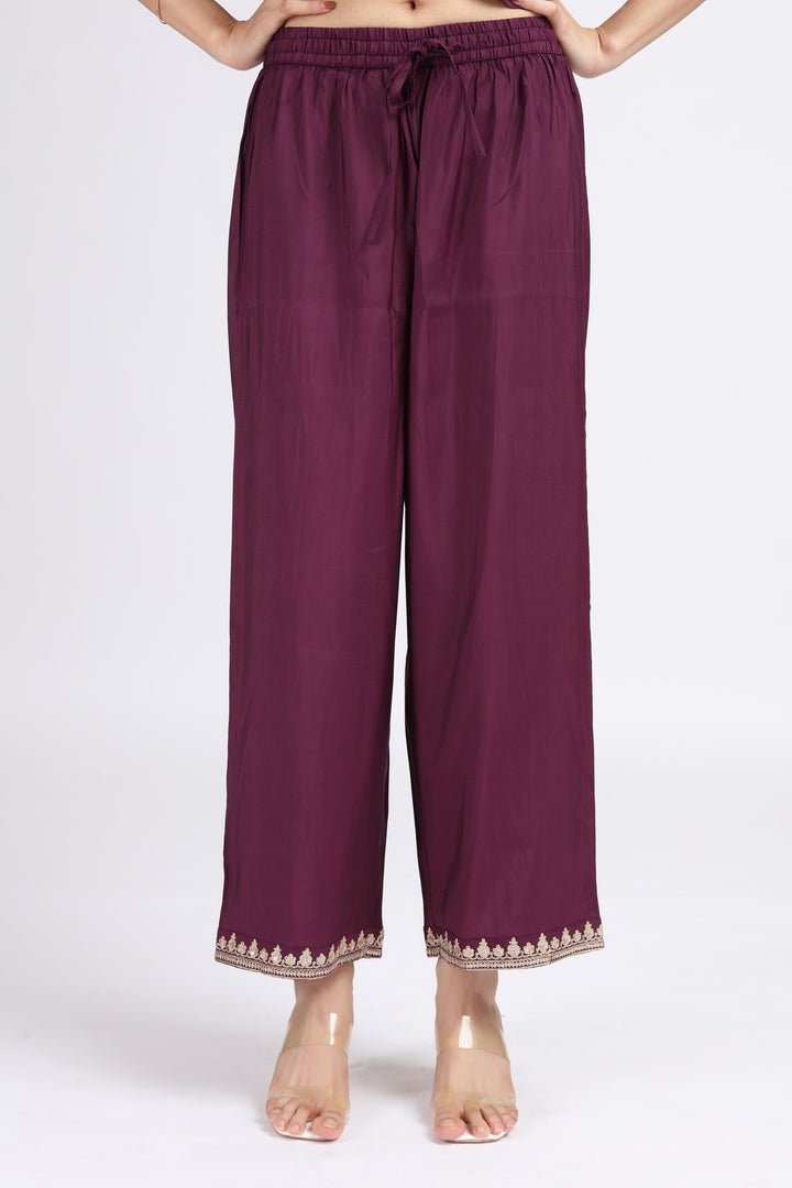 Purple Roman Silk Embroidered A Line Kurta Pant and Dupatta Suit Set for women