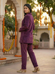 Purple Velvet Embroidered Straight Co-ord Set