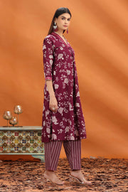 Purple Flex Cotton Floral Printed Straight Kurta and Pant Set