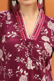 Purple Flex Cotton Floral Printed Straight Kurta and Pant Set
