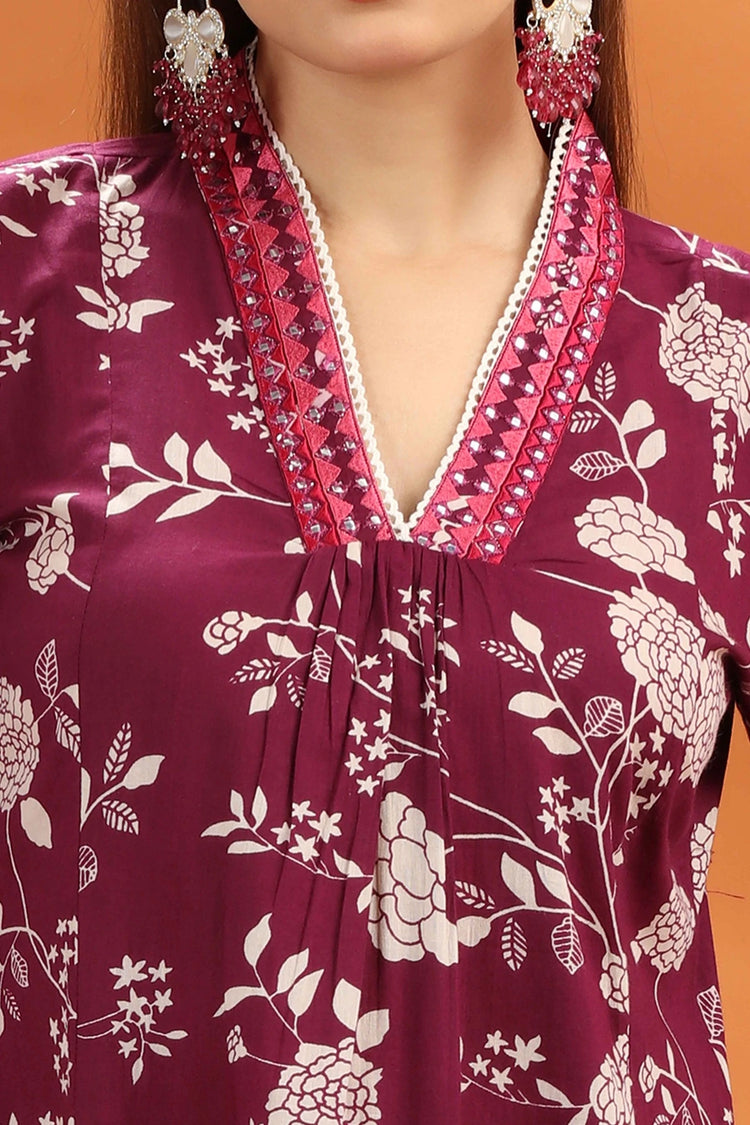 Purple Flex Cotton Floral Printed Straight Kurta and Pant Set