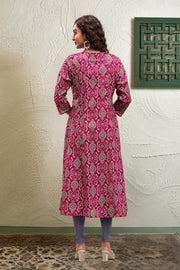 Purple Jaipuri Cotton A Line Printed Kurta