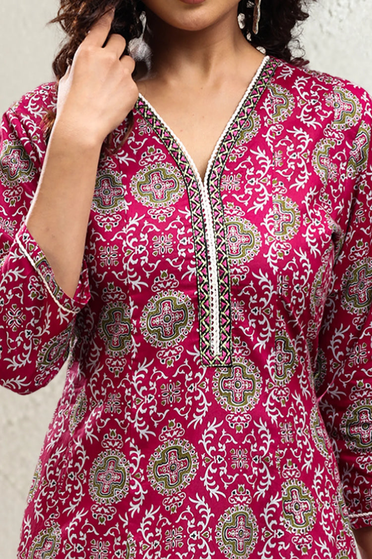 Purple Jaipuri Cotton A Line Printed Kurta