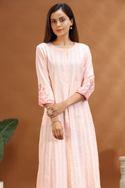 Baby Pink Cotton Embroidered A Line Kurta