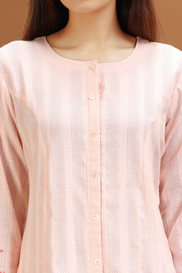 Baby Pink Cotton Embroidered A Line Kurta