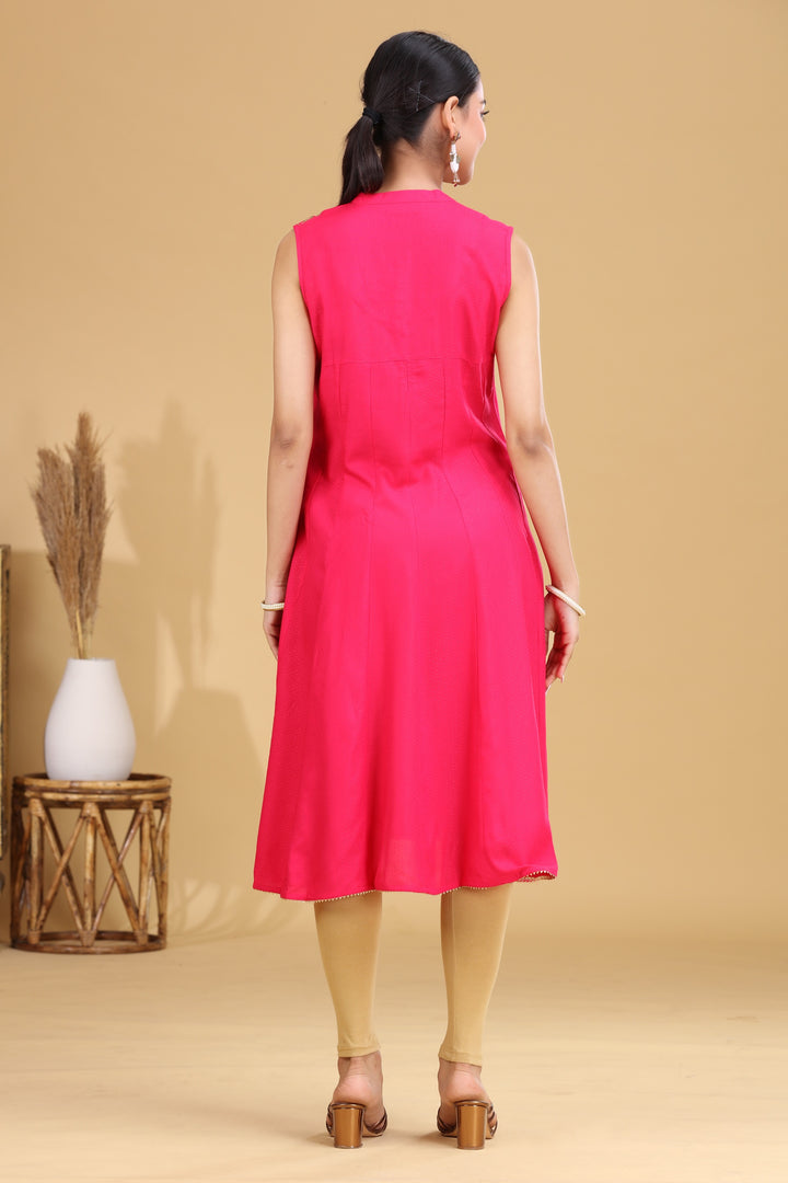 Rani Pink Embroidered A-Line Dress