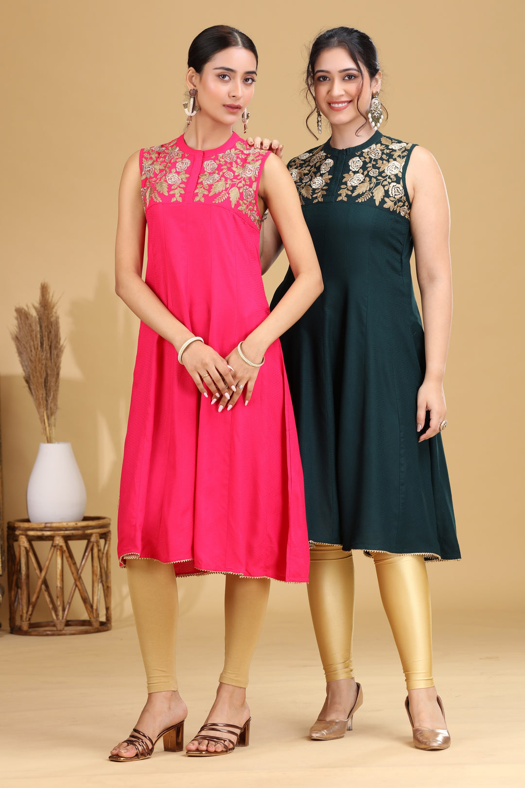 Rani Pink Embroidered A-Line Dress