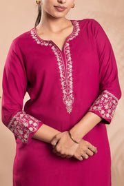 Rani Pink Embroidered Straight Co-ord Set