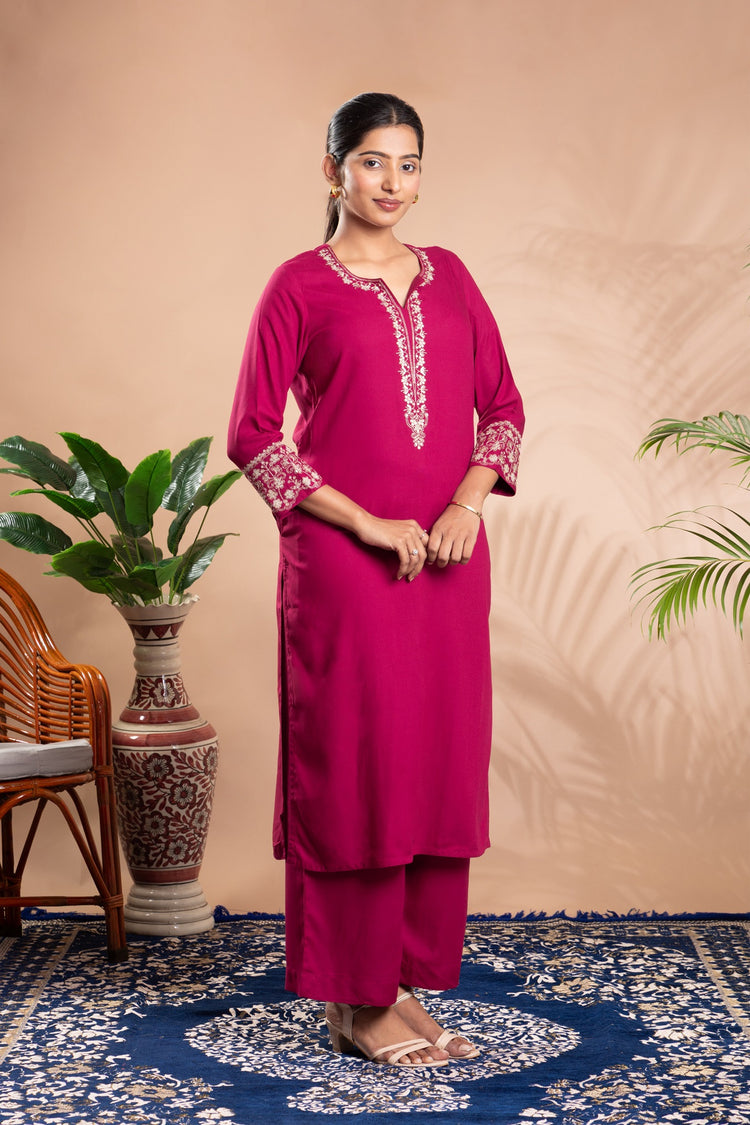 Rani Pink Embroidered Straight Co-ord Set