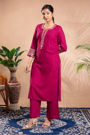 Rani Pink Embroidered Straight Co-ord Set