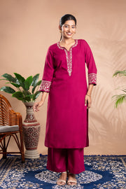 Rani Pink Embroidered Straight Co-ord Set