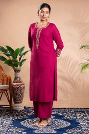Rani Pink Embroidered Straight Co-ord Set