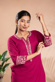 Rani Pink Embroidered Straight Co-ord Set