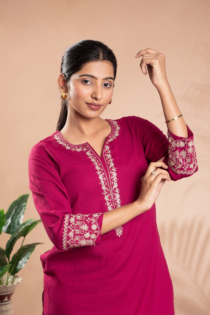 Rani Pink Embroidered Straight Co-ord Set