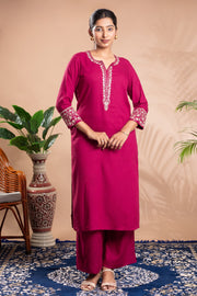 Rani Pink Embroidered Straight Co-ord Set