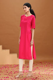 Rani Pink Embroidered Straight Kurta