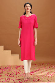 Rani Pink Embroidered Straight Kurta