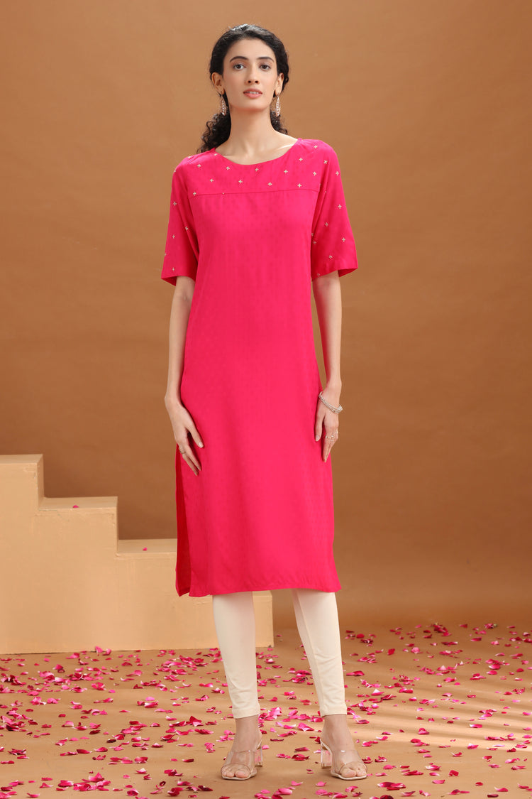 Rani Pink Embroidered Straight Kurta