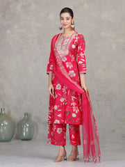 Rani Pink Floral Embroidered Straight Ethnic Set