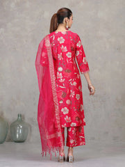 Rani Pink Floral Embroidered Straight Ethnic Set