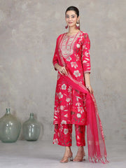 Rani Pink Floral Embroidered Straight Ethnic Set