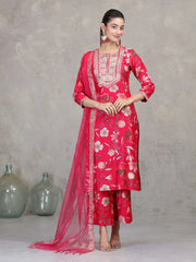 Rani Pink Floral Embroidered Straight Ethnic Set