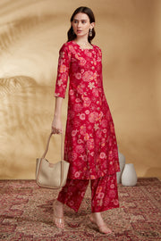 Rani Pink Floral Printed A-Line Co-ord Set