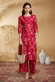 Rani Pink Floral Printed A-Line Co-ord Set