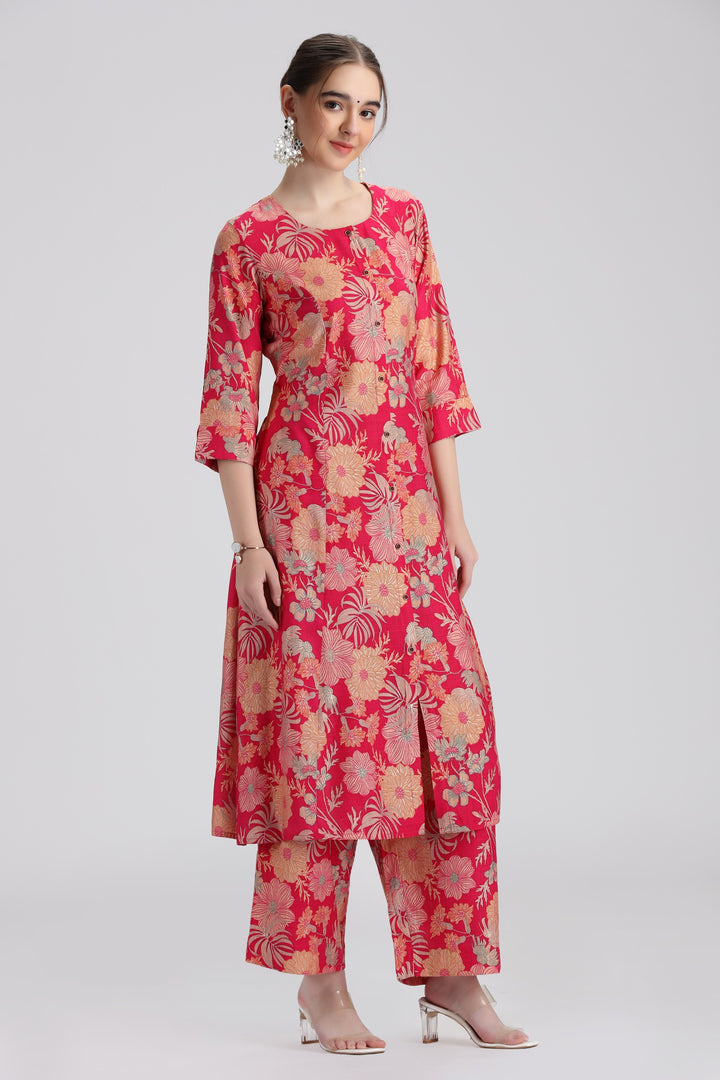 Rani Pink Printed A-Line Co ord Set