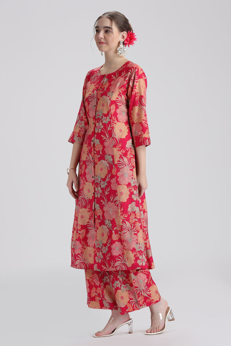 Rani Pink Printed A-Line Co ord Set