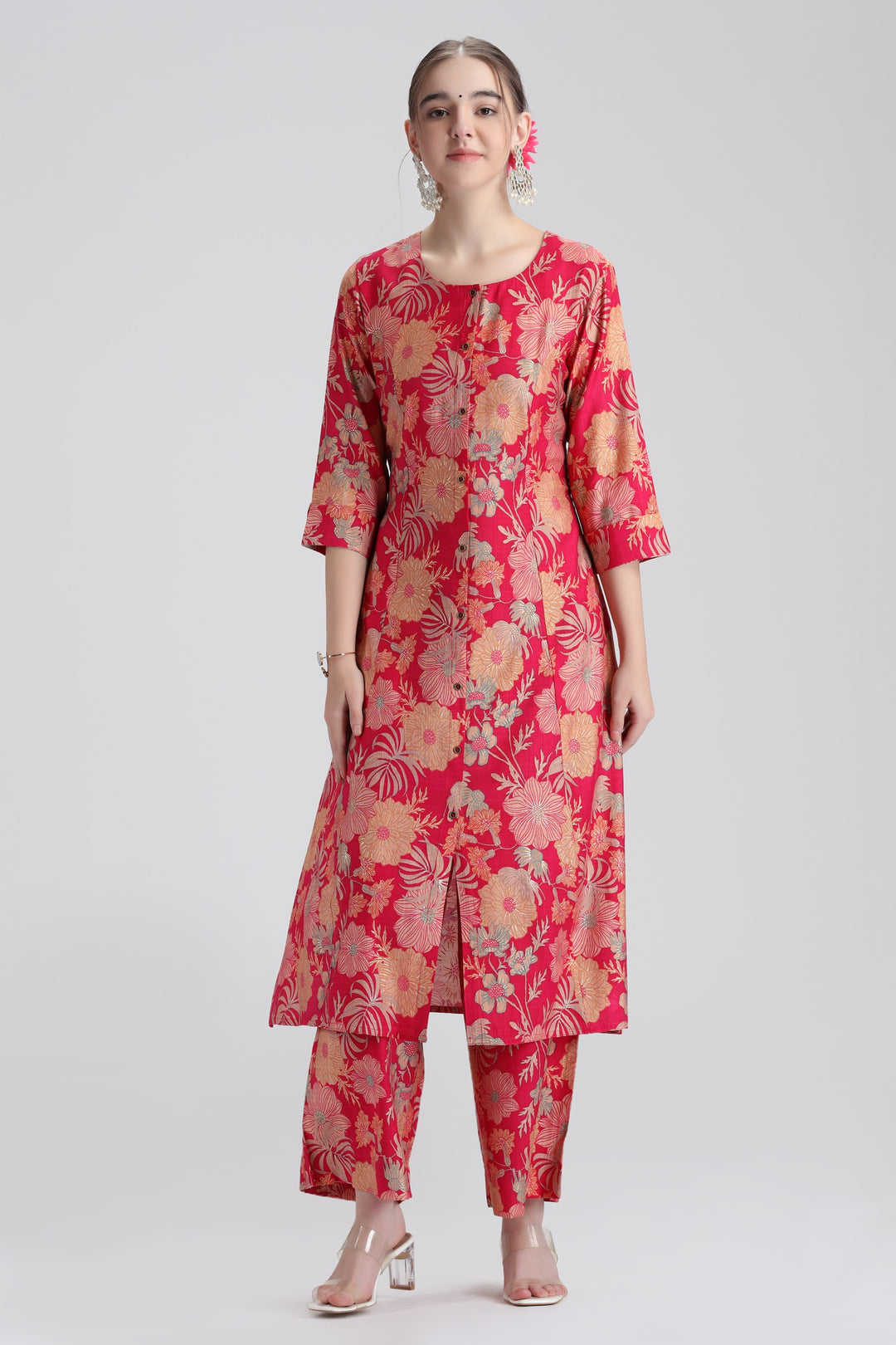 Rani Pink Printed A-Line Co ord Set