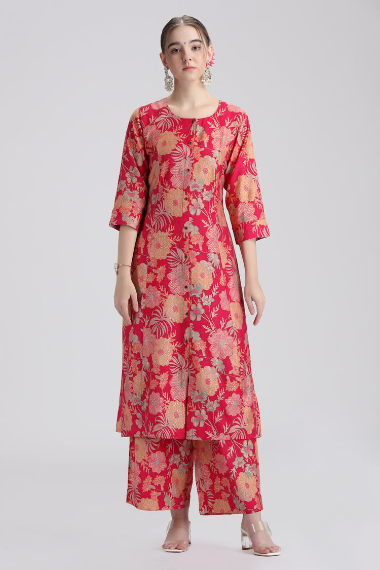 Rani Pink Printed A-Line Co ord Set