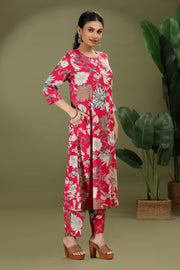 Rani Pink Rayon Printed A Line Kurta Pant Co ord Set for women
