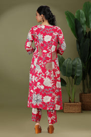 Rani Pink Rayon Printed A Line Kurta Pant Co ord Set for women