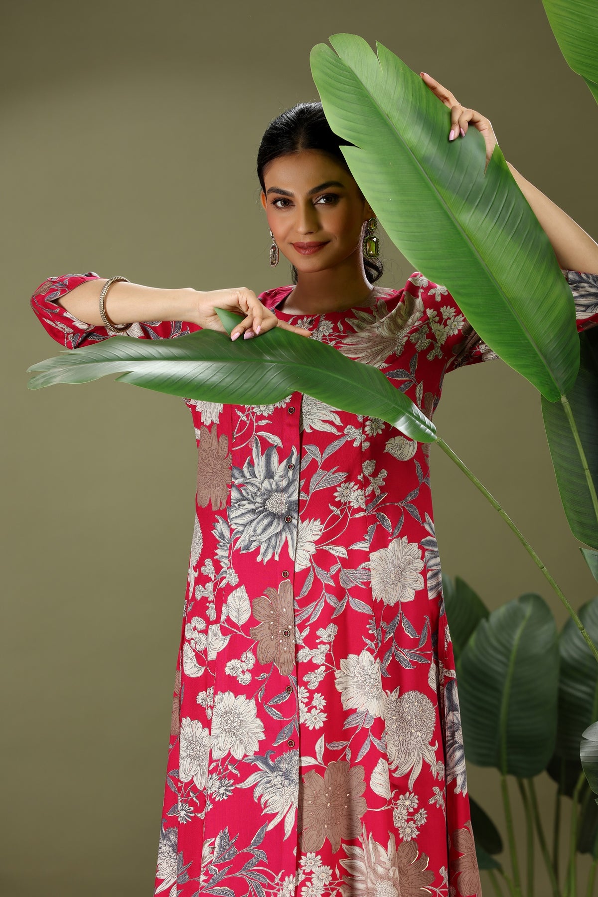 Rani Pink Rayon Printed A Line Kurta Pant Co ord Set for women