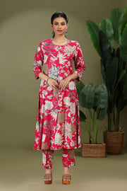 Rani Pink Rayon Printed A Line Kurta Pant Co ord Set for women