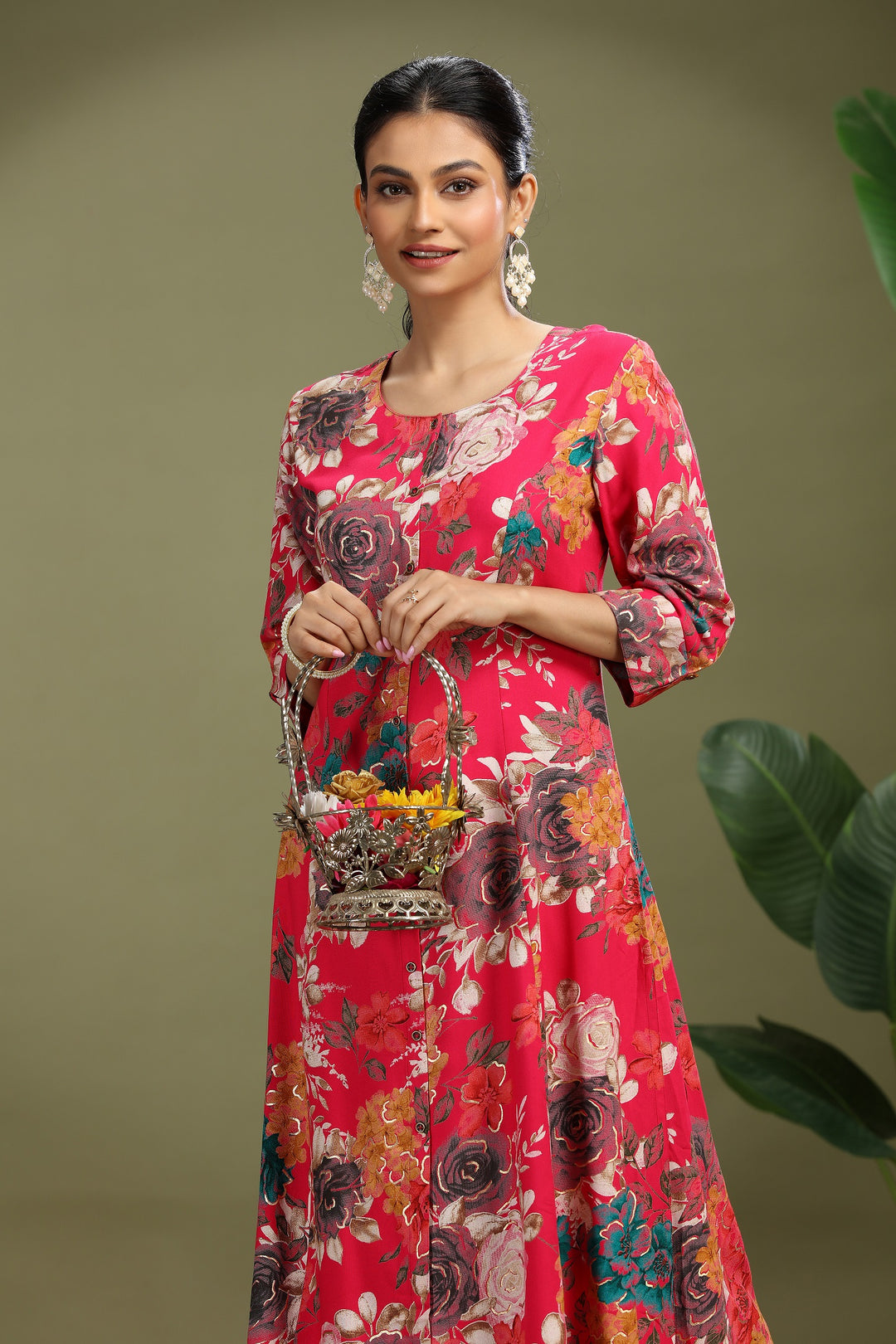 Rani Pink Rayon Printed Straight Kurta Pant Co ord Set